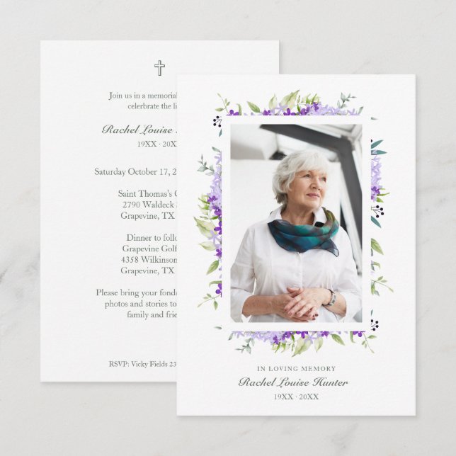 Purple Shades Garland In Loving Memory Photo Card (Front/Back)