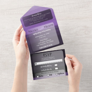 Purple Shades Watercolor Minimal Modern Wedding  All In One Invitation