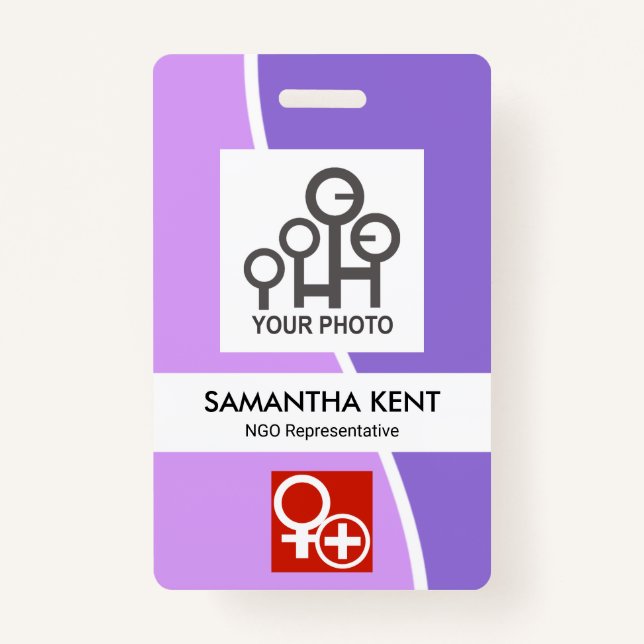 Purple Shades White Wave Photo Template Staff ID Badge (Front)
