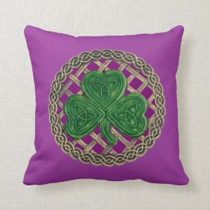 Purple Shamrock And Celtic Knots Reversible Pillow