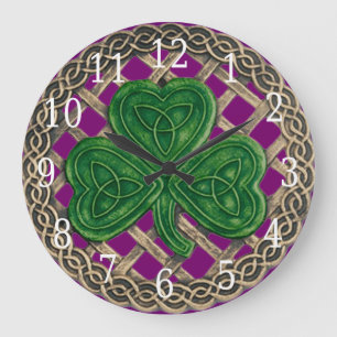 Purple Shamrock And Celtic Knots Round Clock