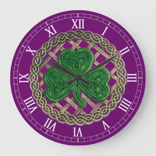 Purple Shamrock & Celtic Knots Roman Numeral Clock
