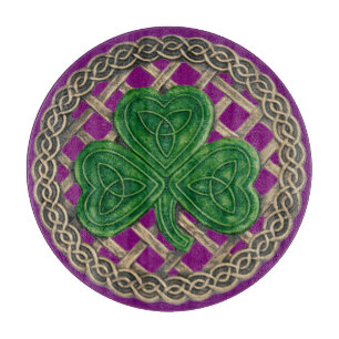 Purple Shamrock On Celtic Knots Cutting Board