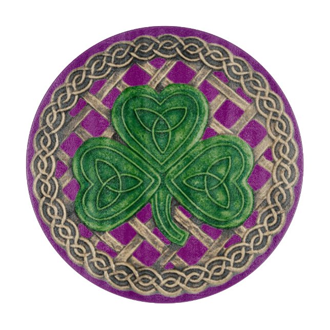 Purple Shamrock On Celtic Knots Cutting Board (Front)