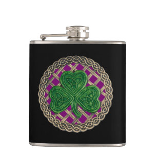 Purple Shamrock On Celtic Knots Flask
