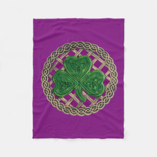 Purple Shamrock On Celtic Knots Fleece Blanket