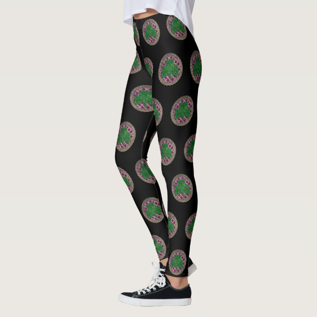 Purple Shamrock On Celtic Knots Leggings (Left)
