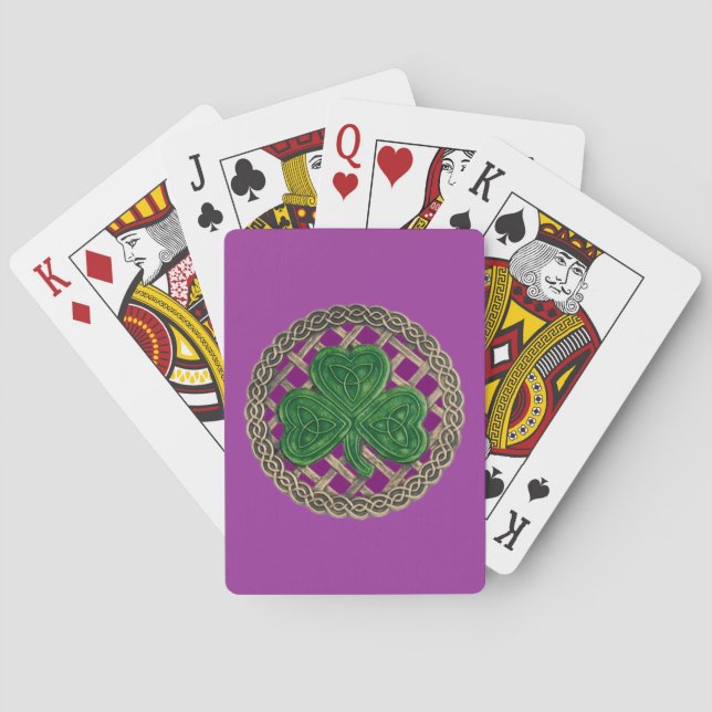 Purple Shamrock On Celtic Knots Playing Cards (Back)