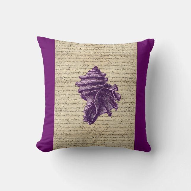 Purple shell on vintage letter  background throw pillow (Front)