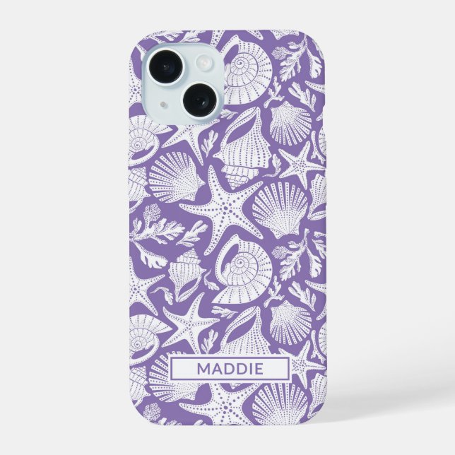 Purple Shells Personalized iPhone 15 Case (Back)