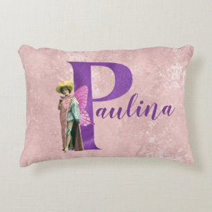 Purple Shimmer Illustrated Letter P  Accent Pillow