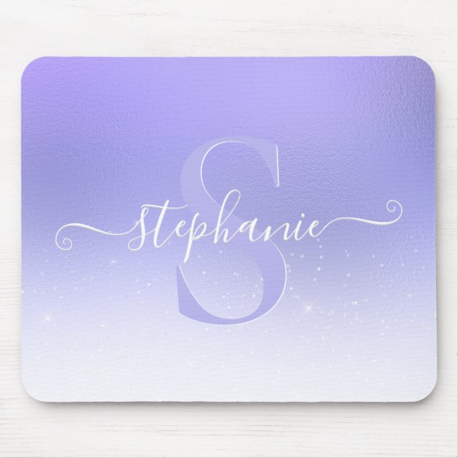 Purple Shimmer Sparkle Glitter Monogram Mouse Pad (Front)