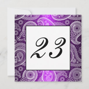 Purple Shimmer White Lace Paisley Table Number