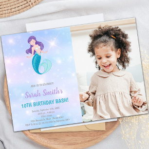 Purple Shine Mermaid Invitations d'anniversaire