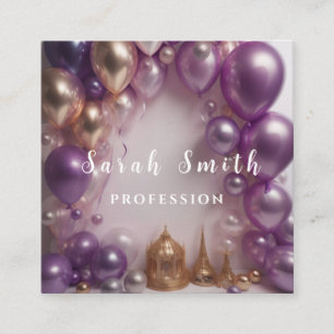 Purple Shiny Balloons Party Wedding Glitter Square Business Card