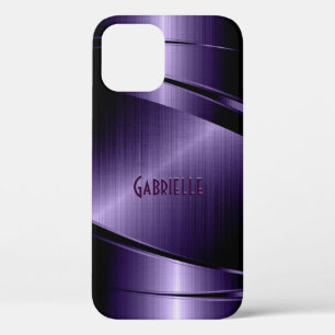 Purple Shiny Metallic Brushed Aluminum Look iPhone 12 Pro Case
