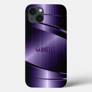 Purple Shiny Metallic Brushed Aluminum Look iPhone 13 Case