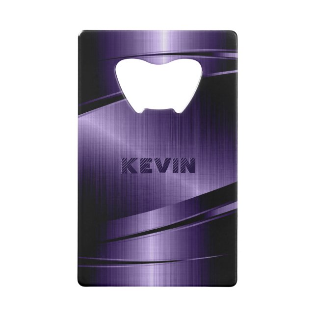 Purple Shiny Metallic Brushed Aluminum Look Credit Card Bottle Opener (Front)