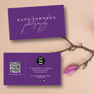 Purple Signature Script QR Code Social Media Business Card