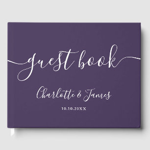 Purple Signature Script Wedding Guest Book