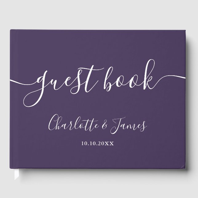 Purple Signature Script Wedding Guest Book (Front)