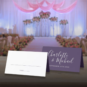 Purple Signature Script Wedding Place Card