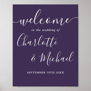 Purple Signature Script Wedding Welcome Sign