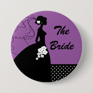 Purple Silhouette Bride Bridal Party Button