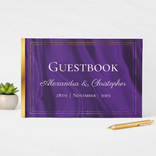 Purple Silk and Gold Wedding Guest Book