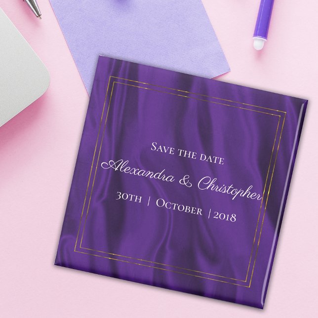 Purple Silk Wedding and Gold Save the Date Magnet (Creator Uploaded)