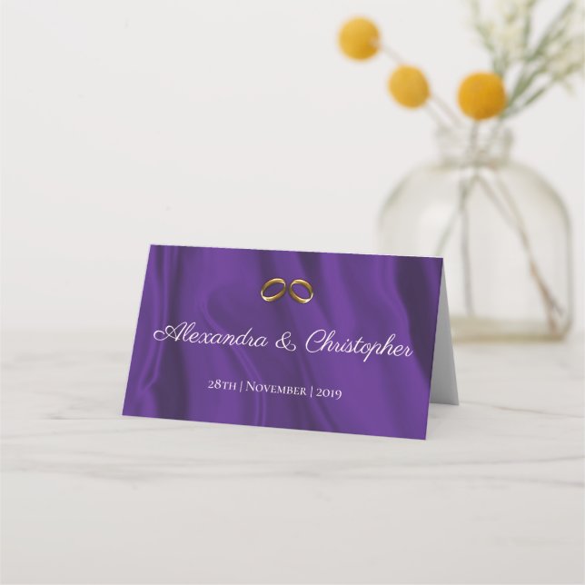 Purple Silk Wedding Place Card (Front)