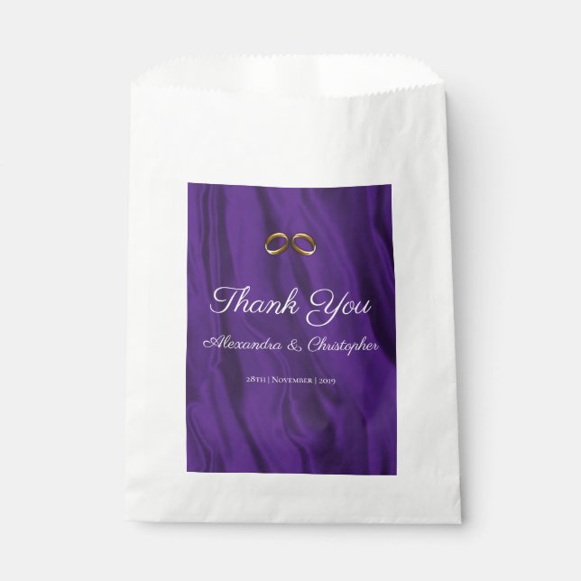 Purple Silk Wedding Thank You Favour Bag (Front)