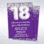 Purple Silver 18th Birthday Party Invitation<br><div class="desc">Purple Silver 18th Birthday Party invitation 18 birthday invitation for a boy or girl with modern script writing and fun foil balloons.</div>