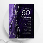 Purple Silver Agate 50th Birthday Invitation<br><div class="desc">Purple and silver agate 50th birthday party invitation. Elegant modern design featuring watercolor agate marble geode background,  faux glitter silver and typography script font. Trendy invite card perfect for a stylish women's bday celebration. Printed Zazzle invitations or instant download digital printable template.</div>