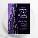 Purple Silver Agate 70th Birthday Invitation<br><div class="desc">Purple and silver agate 70th birthday party invitation. Elegant modern design featuring watercolor agate marble geode background,  faux glitter silver and typography script font. Trendy invite card perfect for a stylish women's bday celebration. Printed Zazzle invitations or instant download digital printable template.</div>