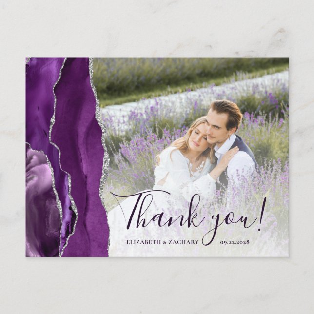 Purple Silver Agate Custom Photo Thank You Postcard (Front)
