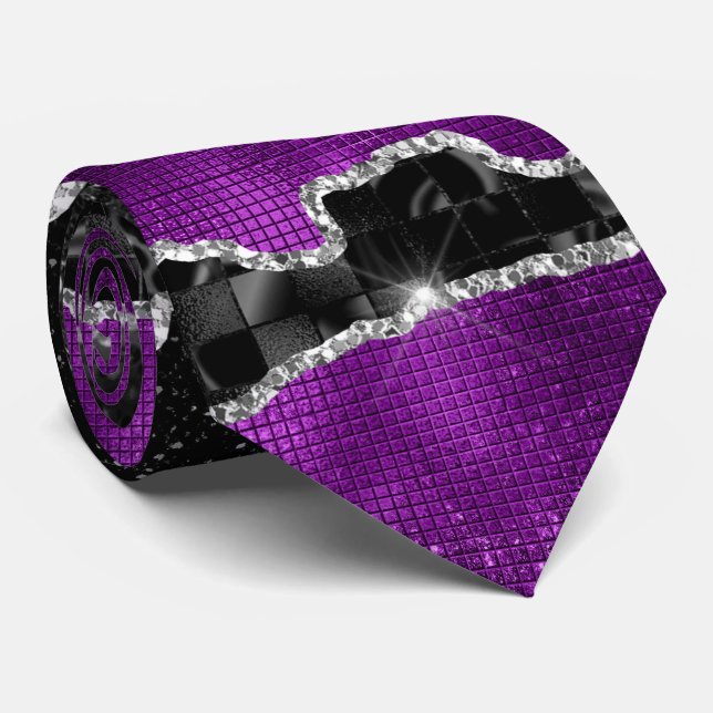 Purple silver agate glitter marble look elegant tie (Rolled)
