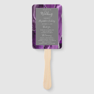 Purple Silver Agate Grey Wedding Program Hand Fan