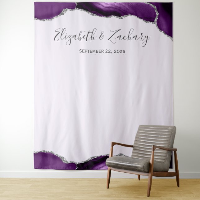Purple Silver Agate Lavender Wedding Photo Booth Tapestry (In Situ)