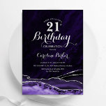 Purple Silver Agate Marble 21st Birthday Invitation<br><div class="desc">Purple and silver agate 21st birthday party invitation. Elegant modern design featuring watercolor agate marble geode background,  faux glitter silver and typography script font. Trendy invite card perfect for a stylish women's bday celebration. Printed Zazzle invitations or instant download digital printable template.</div>