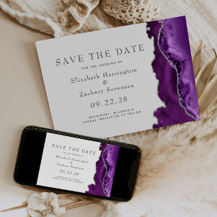 Purple Silver Agate Save the Date Invitation
