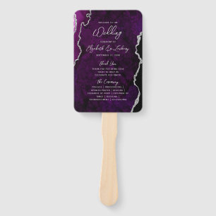Purple Silver Agate Script Wedding Program Hand Fan