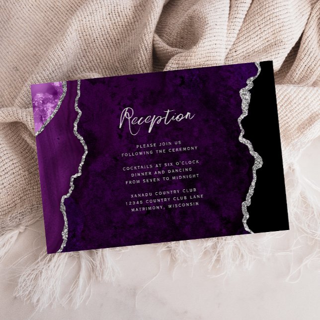 Purple Silver Agate Script Wedding Reception Enclosure Card (Creator Uploaded)