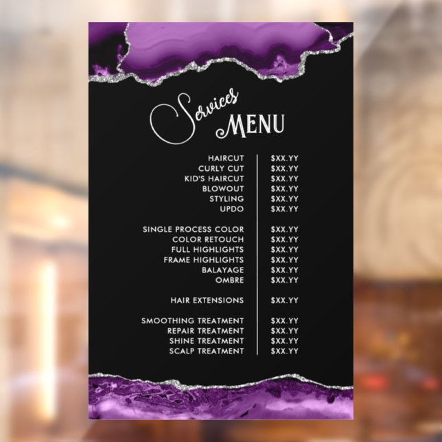 Purple Silver Agate Services Menu Window Cling (Sheet 2)