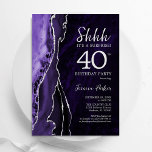 Purple Silver Agate Surprise 40th Birthday Invitation<br><div class="desc">Purple and silver  agate surprise 40th birthday party invitation. Elegant modern design featuring watercolor agate marble geode background,  faux glitter silver and typography script font. Trendy invite card perfect for a stylish women's bday celebration. Printed Zazzle invitations or instant download digital printable template.</div>