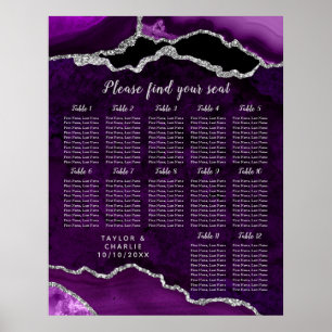 Purple Silver Agate Wedding 12 Table Seating Chart