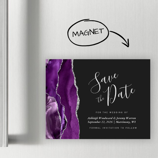 Purple Silver Agate Wedding Save the Date Magnet (Creator Uploaded)