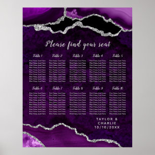 Purple Silver Agate Wedding Seating Chart 12 Table