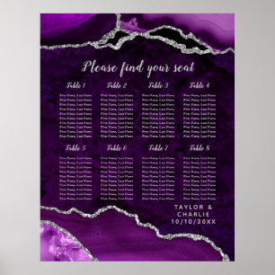 Purple Silver Agate Wedding Seating Chart 8 Table