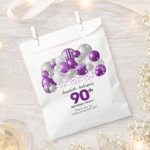Purple Silver Balloon Glitter Favour 90th Birthday Bag